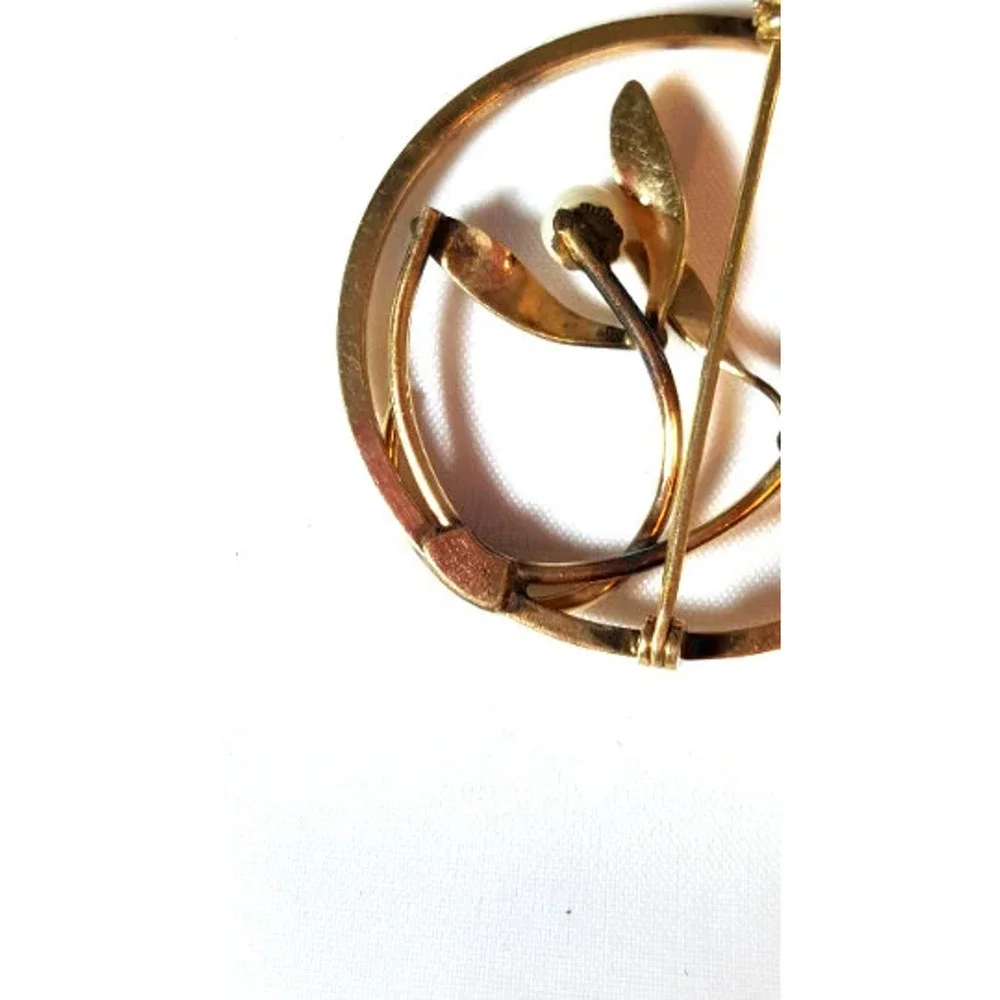 Vintage Gold Flower Brooch Van Dell Faux‎ Pearl 12K Gold Filled Pin 1.5